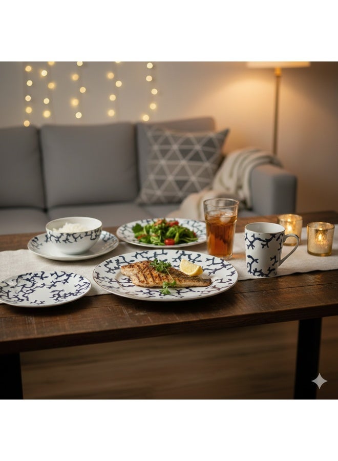 Rosa By Fathy Mahmoud 30 Piece Ramadan Porcelain Dinner Set -Blue Bird - Image 1